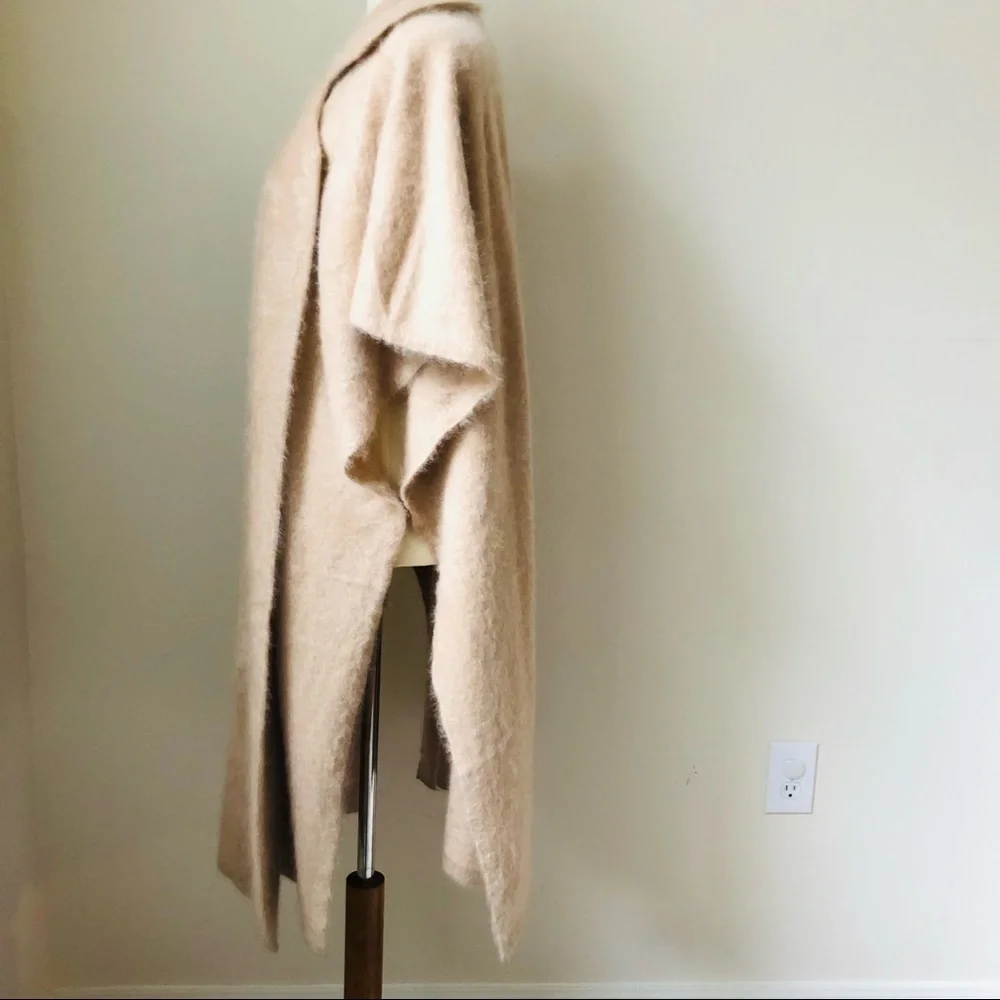 🆓 Shipping 100% Cashmere Open Front Long Coatigan- Oversized Camel Beige Wrap - Picture 8 of 11